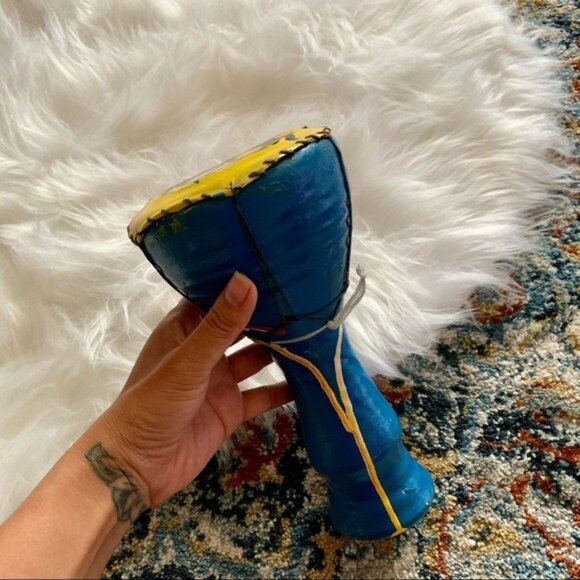 Handmade Tribal Ceramic Drum Safari Folk Art Painted Cotta Southwestern Decor - Picture 3 of 12